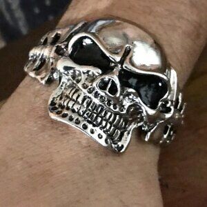 Skull Cuff Bracelet Mens Heavy Biker Silver Rock Goth Mans Moto Gothic Punk Big